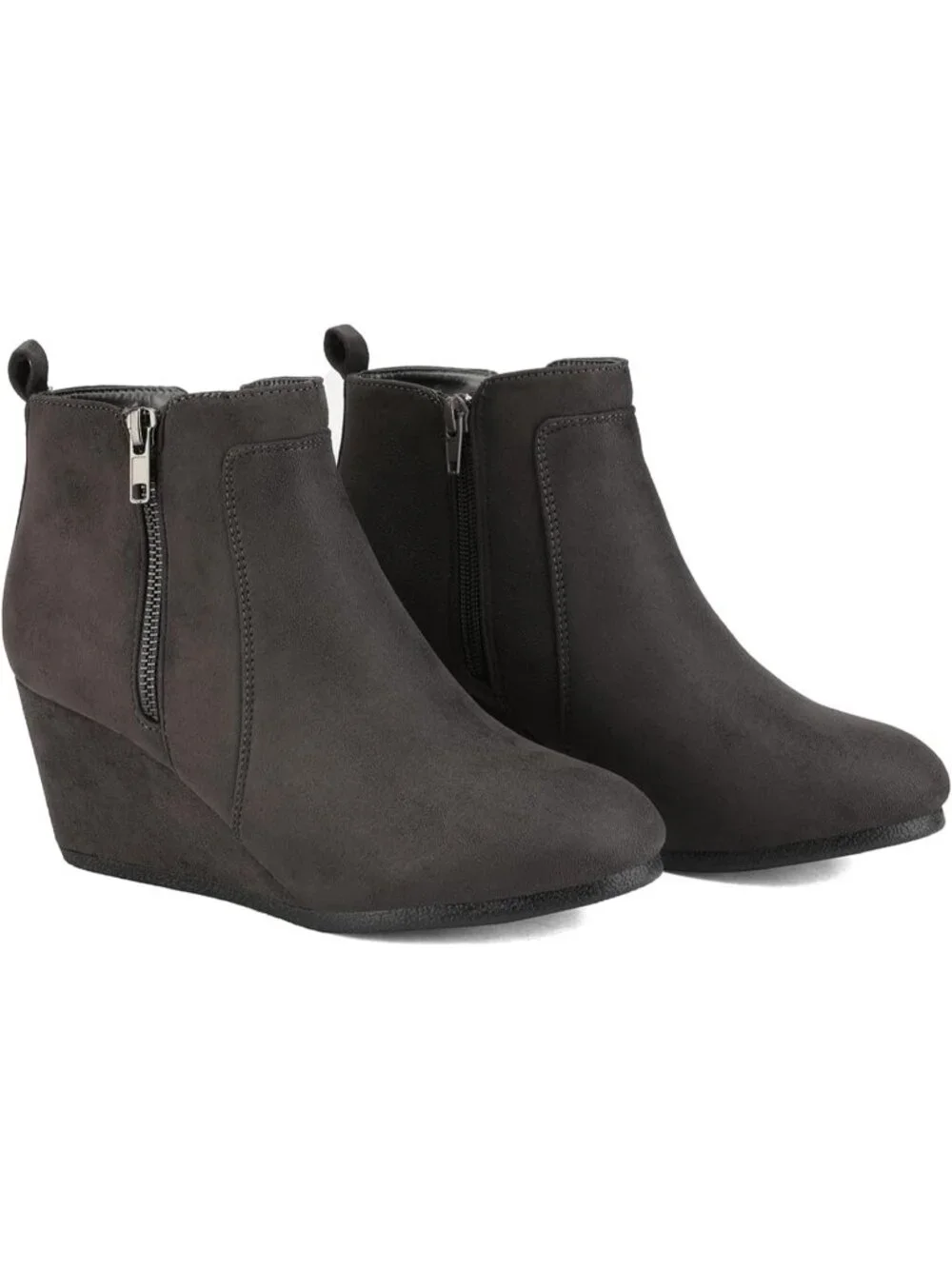 Women's Grey Faux Suede Cushioned Insole Fashion Wedges Casual Ankle Boots